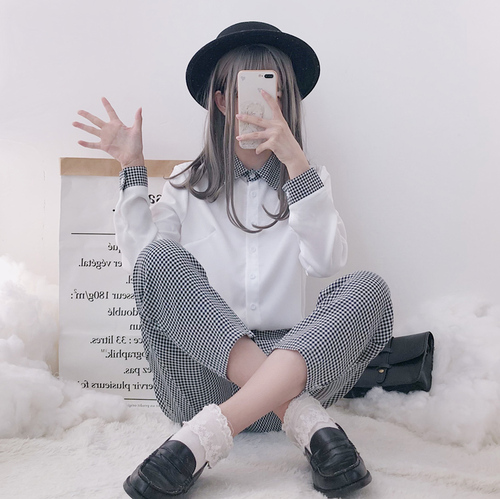 Real price Lapel casual shirt jacket girl retro casual trousers two-piece suit