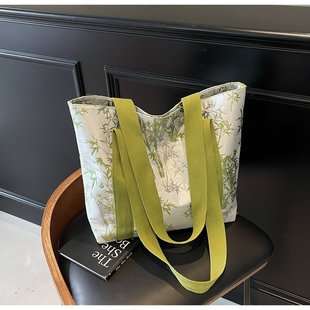 文艺国风竹子大包女2025新款新中式拉链托特包通勤单肩包短途旅行