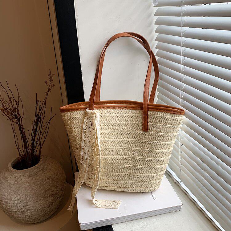 波西米亚草编大包女2026夏新款森系蕾丝编织托特包清新百搭单肩包