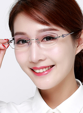 近视眼镜女士切边镶钻眼镜框潮无框钛合金眼镜架配成品度数58061