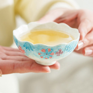 高颜值海青堆彩花朵陶瓷喝茶杯子单杯功夫茶具家用品茗杯茶盏碗杯