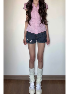 美式复古灰色低腰牛仔短裤不露屁股女夏季裤子休闲辣妹热裤超短裤