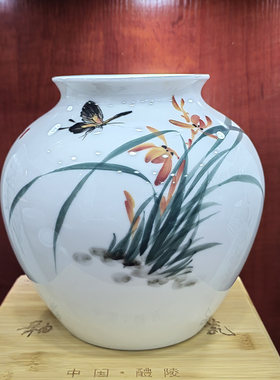 醴陵手绘陶瓷花瓶摆件釉下彩新中式客厅家居装饰兰花大师作品礼品