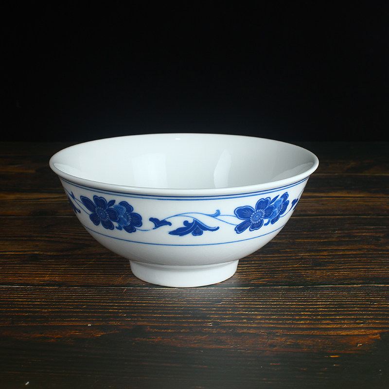 醴陵群力釉下彩老式餐具老式菜碗面碗湘菜馆青花碗6.5寸海棠面碗