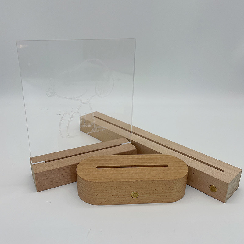 实木充电款亚克力板台灯LED装饰照明USB3d小夜灯方形床头卧室摆件