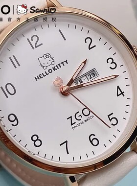 三丽鸥联名凯蒂猫手表女款中学生日历白色皮带防水哈喽hellokitty