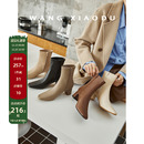 粗高跟弹力瘦瘦靴女新款 想怎样 真皮袜靴女小方头短靴 王小毒