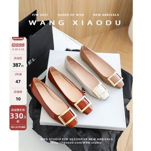 【王小毒】星落归尘●R方扣V方头单鞋女新款真皮百搭平底单鞋女