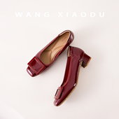 女方头方扣粗跟 真皮单鞋 王小毒 增高3.5cm