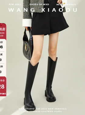 【王小毒】赴约●粗跟长靴女冬季新款V口靴子女加绒长高筒骑士靴