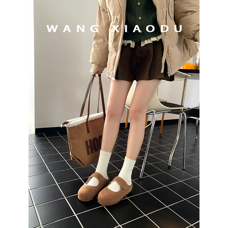 王小毒魔术贴包头毛毛鞋