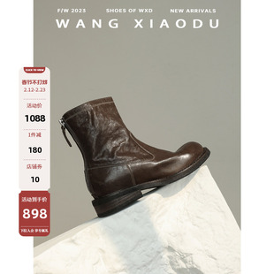 【王小毒】一纸情书○复古水洗马皮短靴女低跟冬季新款瘦瘦靴子