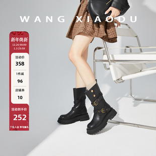 5cm厚底复古骑士靴女扣带翻折两穿机车短靴 公主骑士 王小毒