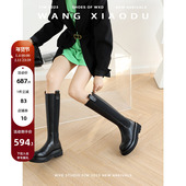 小耳朵○厚底烟筒骑士靴女新款 王小毒 真皮长筒切尔西靴