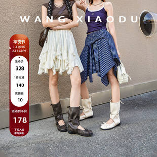 【王小毒】骑士珍妮○增高4cm~中长筒凉靴女蝴蝶结镂空玛丽珍女鞋