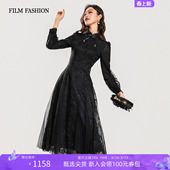 旗袍连衣裙改良黑色蕾丝修身 一电影一时装 新中式 新款 收腰女士 春季