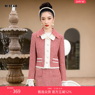 M STAR春季翻领拼色新款小香风外套女款长袖气质气质休闲时尚