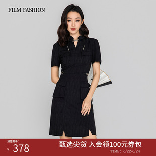 一电影一时装夏季新款提花旗袍新中式V领盘扣收腰改良短袖高级女