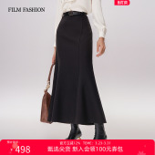 一电影一时装 2025秋冬黑色鱼尾裙气质系半身裙女半裙包臀裙