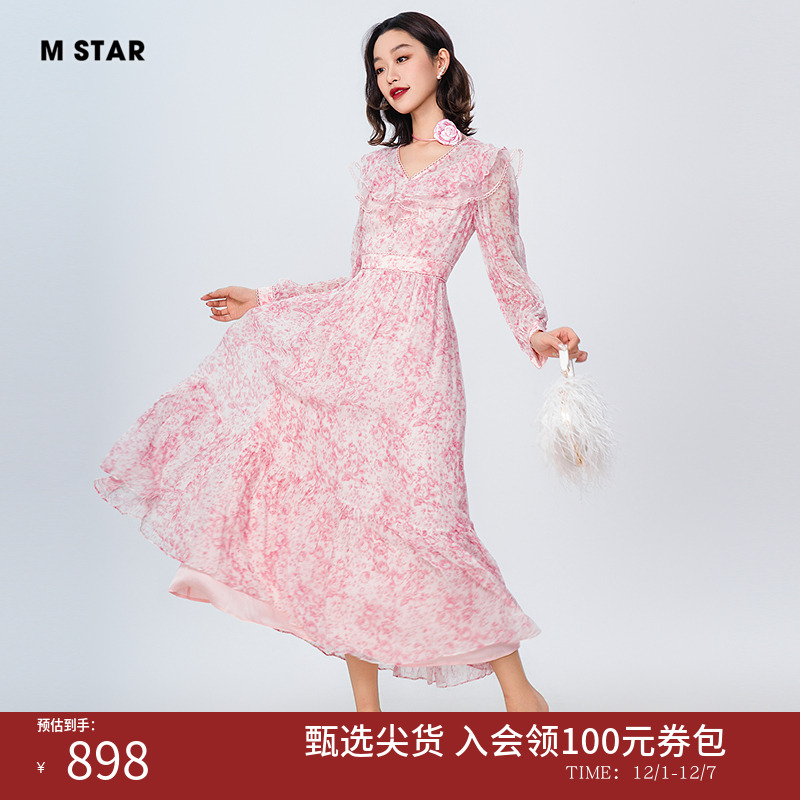 长袖桑蚕丝连衣裙显瘦裙子飘逸女