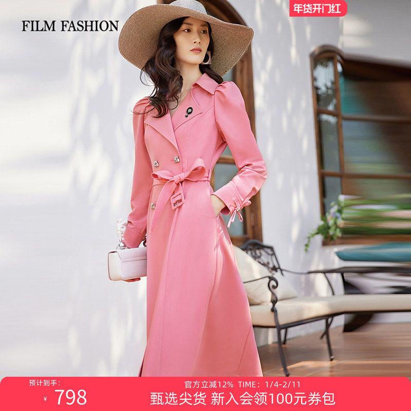一电影一时装春季双排扣风衣外套女新款复古气质感翻领长款大衣,女装/女士精品,风衣,淘宝优惠券,粉丝福利购,淘宝优惠卷