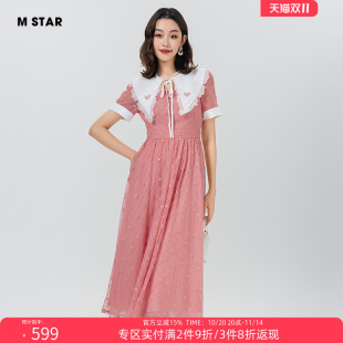 法式 STAR夏季 度假网纱蕾丝连衣裙女百搭高级感裙子 三件8折