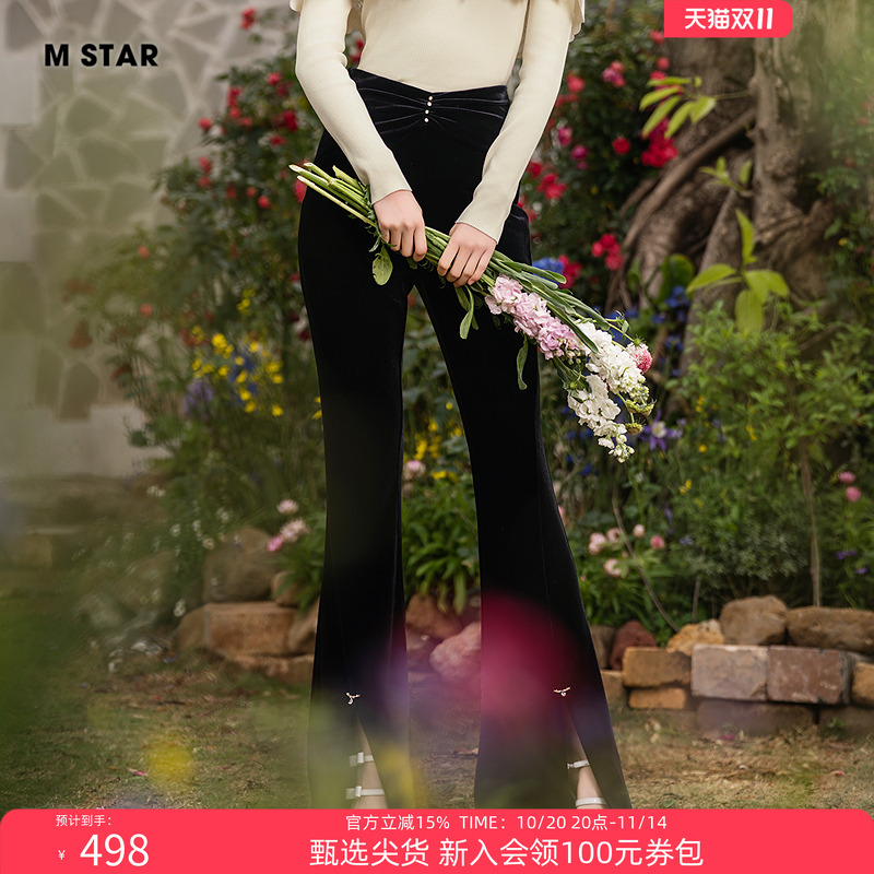 秋季新款高腰丝绒喇叭裤长裤女士