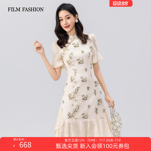 一电影一时装秋季新款新中式中长款旗袍连衣裙时尚立领盘扣女士