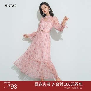 M STAR夏季新款法式优雅度假绣花波点网纱连衣裙长裙女气质减龄