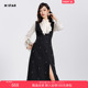 连衣裙女独特好看 复古气质黑色吊带绣花背带中长款 STAR秋季 新款