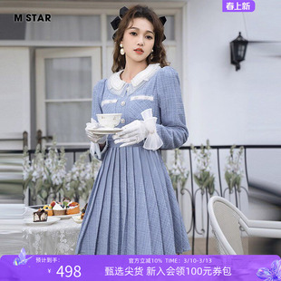 M STAR春季翻领新款长袖冷淡系独特别致裙子连衣裙女宴会气质洋气