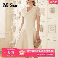 M-Star明星系列新款古典淑女连衣裙风中款高腰收腰设计修身显瘦