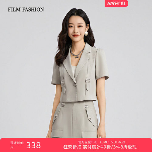 西装领短袖西装短外套女百搭气质