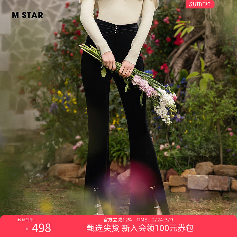 M STAR春季新款高腰丝绒喇叭裤长裤显瘦修身女士气质休闲时尚 - 一电影一时装旗舰店出品