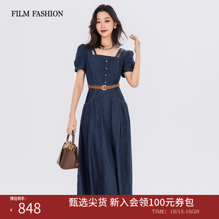 一电影一时装夏季新款牛仔连衣裙中长款收腰高级时尚聚会休闲女士