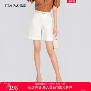 夏季 宽松阔腿时尚 新款 纯色高腰通勤休闲短裤 女 四分裤 一电影一时装