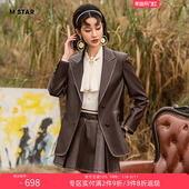 3件8折 STAR秋季 新款 撞色金属丝皮外套女酷飒气质休闲时尚