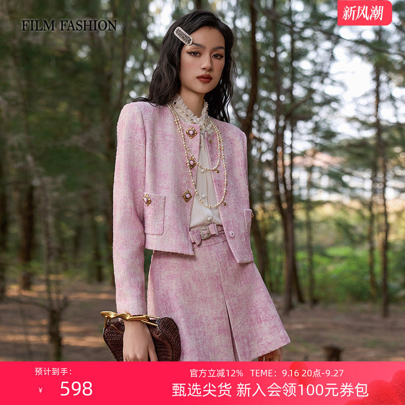 一电影一时装秋季新款圆领时尚小香风短款外套粗花呢千金风女士图片