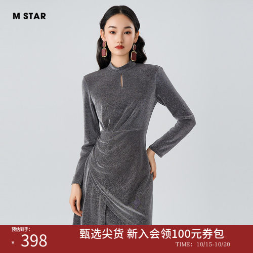 M STAR冬季新款针织亮丝连衣裙女士高级流行好看气质风格法式今年