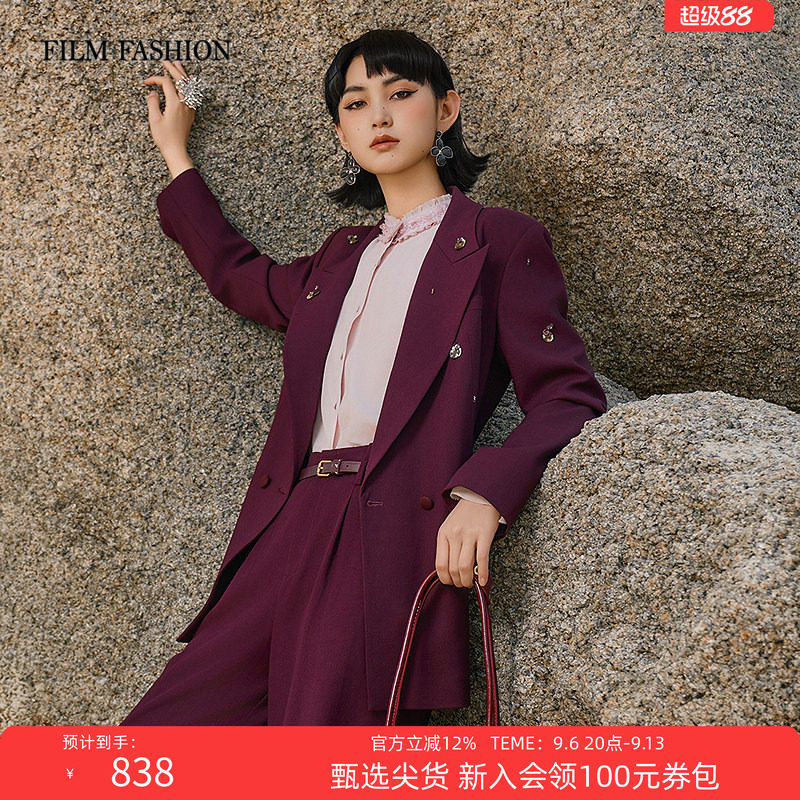 一电影一时装秋季新款双排扣西装外套气质通勤绵羊毛高级感复古女图片