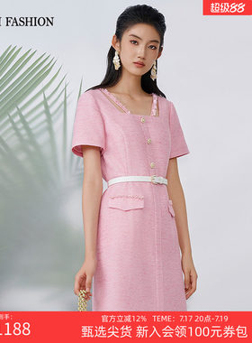 夏季新款小香连衣裙收腰直筒裙女