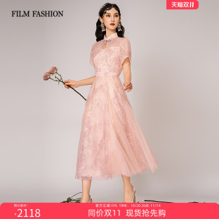 新中式 新款 改良旗袍领重工高级感绣花连衣裙女 夏季 一电影一时装