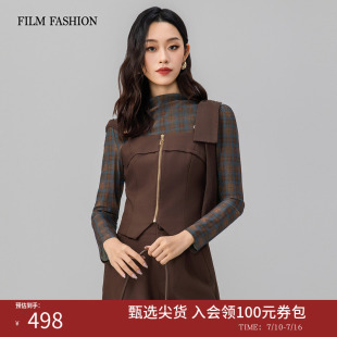 一电影一时装早秋上衣马甲衬衫时尚长袖复古休闲高级女士(两件套)