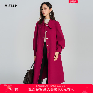 双面呢大衣外套100%羊毛保暖翻领女装 中长款 新款 纯色女 STAR冬季