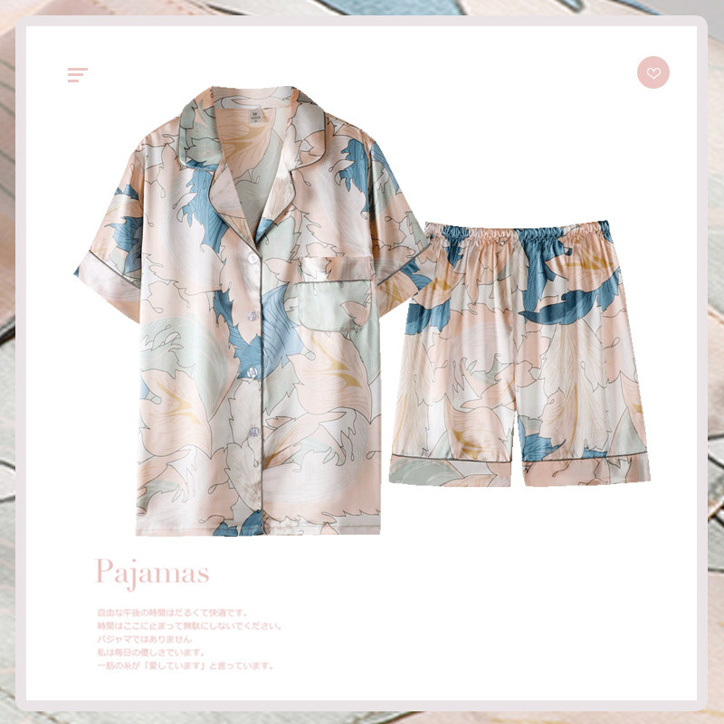 顶瓜瓜睡衣女夏天简约丝绸夏季冰丝短袖短裤薄款仿真丝大码家居服