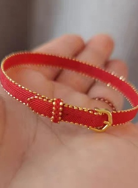 新年红手绳0.1腊线编织银镀金芝麻珠表带款手绳本命年手链女生士