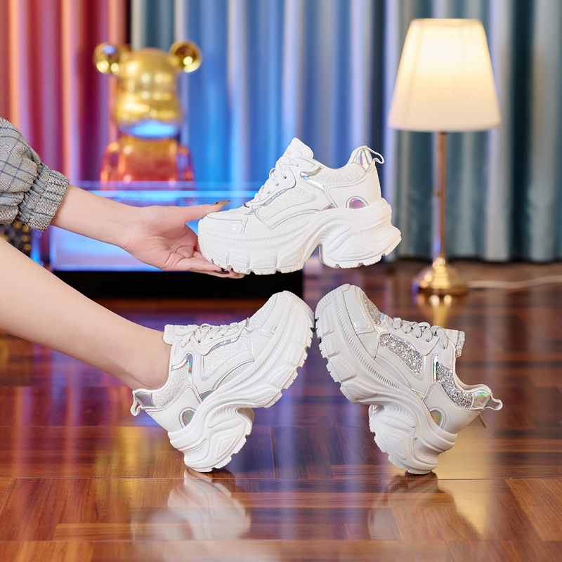 新款运动鞋休闲鞋潮流2025春秋厚底女鞋显较小内增高一件代老爹鞋