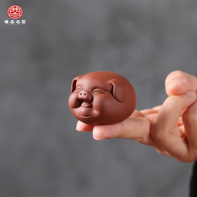 紫砂茶宠摆件精品可养迷你招财福猪茶桌茶台茶玩高档创意茶道配件