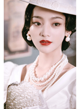 五层珍珠项链颈链女士拍照写真摄影颈链子中长款百搭锁骨链子570