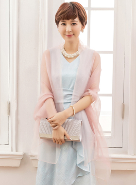 新娘小披肩伴娘围巾旗袍外搭薄款婆婆晚礼服斗蓬女士大纱巾88180
